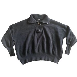 Black 1/4 Zip Pullover Ribbed Sweater Size Medium